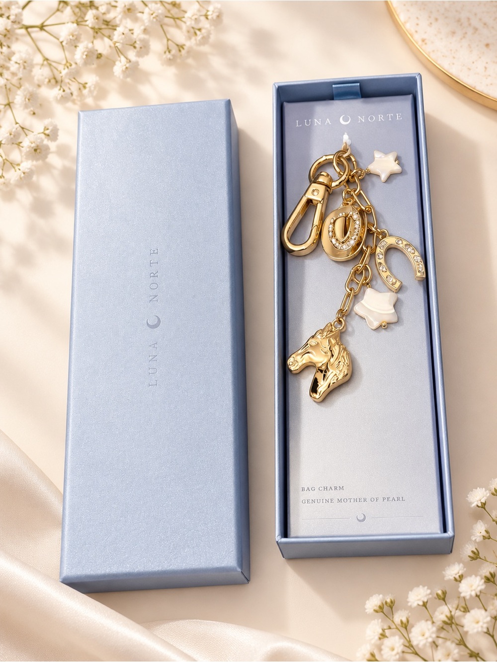 Luna Norte Western Horse Mother of Pearl Bag Charm Keychain NIB